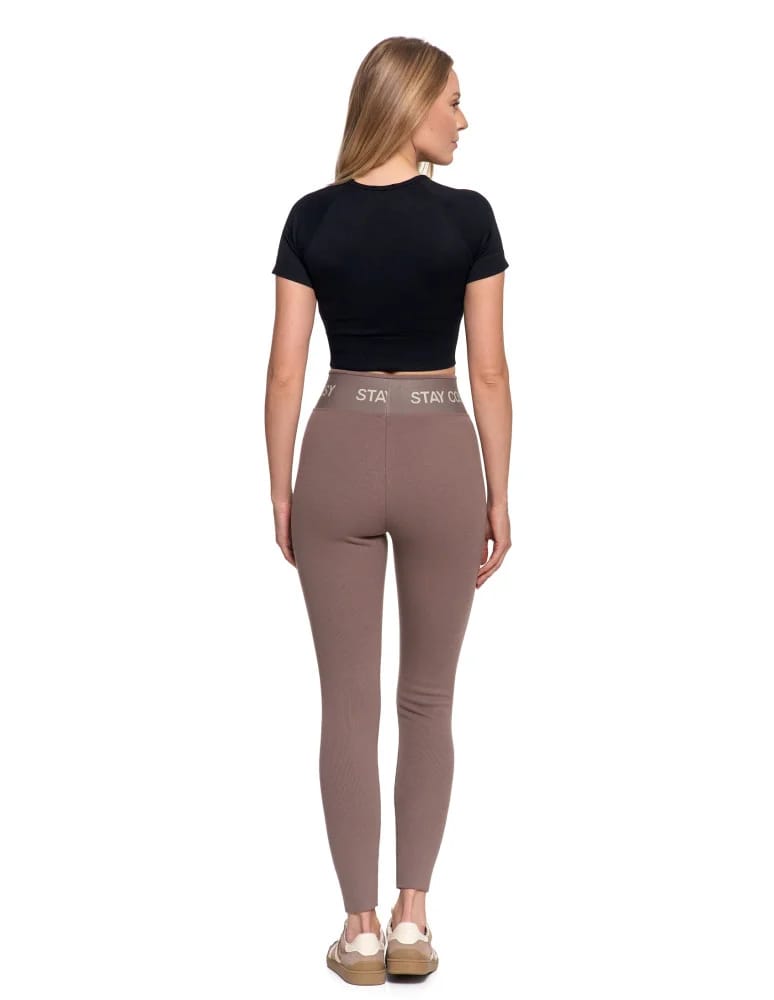 Legginsy damskie - Legginsy damskie ocieplane w prążek wysoki stan MOKKA - produkt moraj.pl 10
