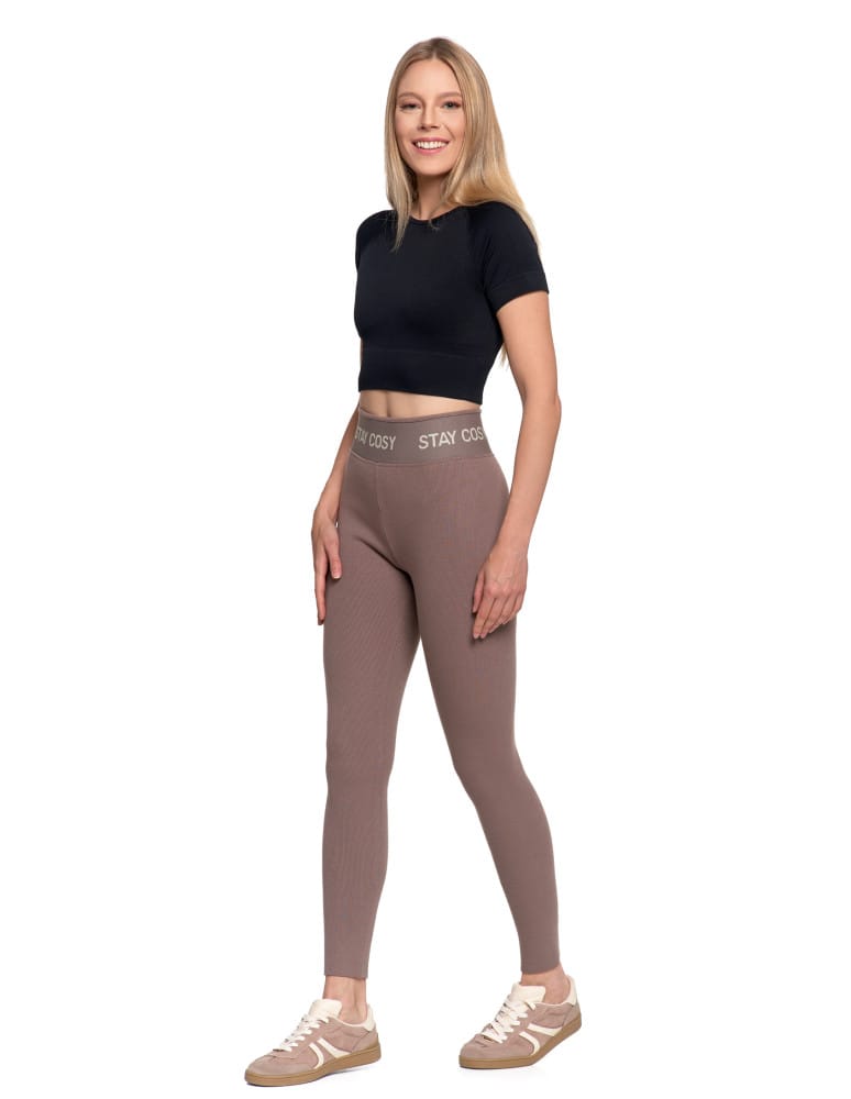 Legginsy damskie - Legginsy damskie ocieplane w prążek wysoki stan MOKKA  - produkt moraj.pl 11