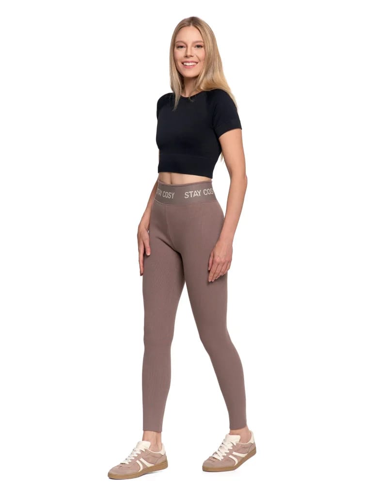 Legginsy damskie - Legginsy damskie ocieplane w prążek wysoki stan MOKKA - produkt moraj.pl 11