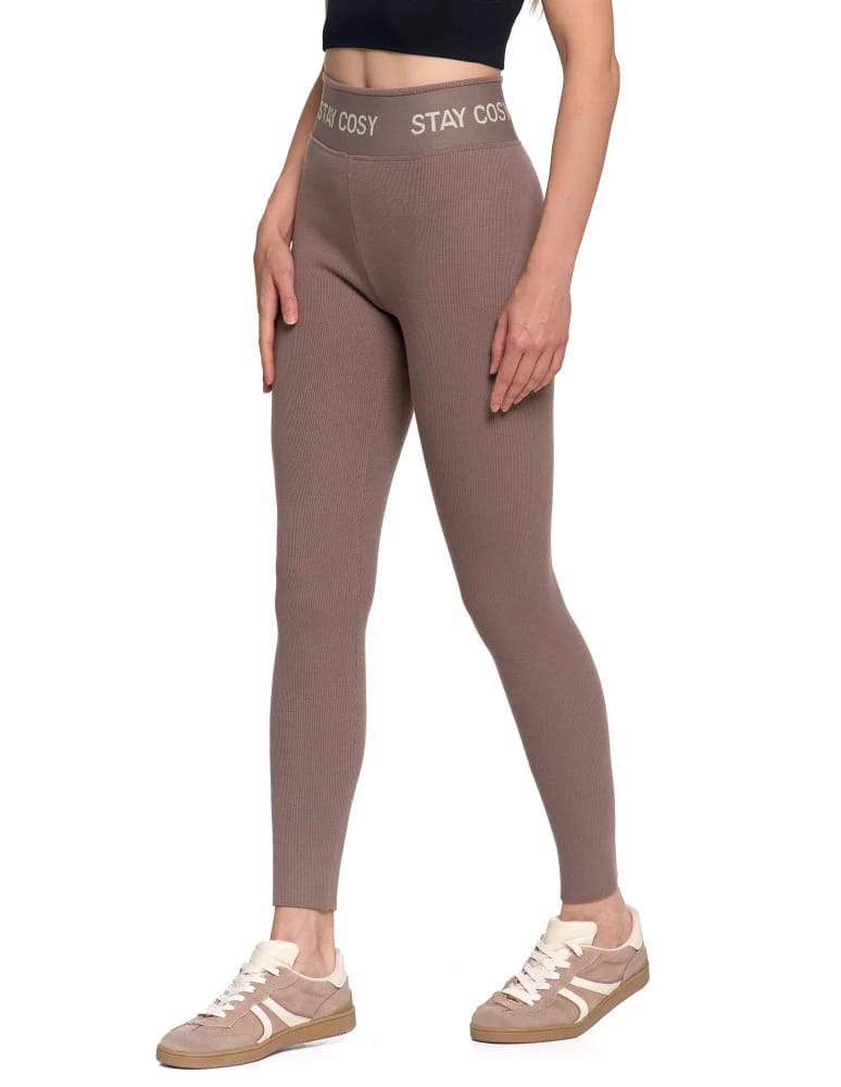 Legginsy damskie - Legginsy damskie ocieplane w prążek wysoki stan MOKKA - produkt moraj.pl 12
