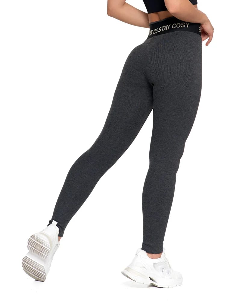Legginsy damskie - Legginsy damskie ocieplane w prążek wysoki stan GRAFIT  - produkt moraj.pl 4