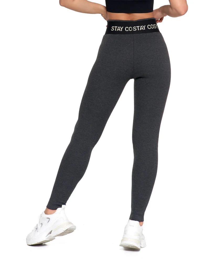 Legginsy damskie - Legginsy damskie ocieplane w prążek wysoki stan GRAFIT  - produkt moraj.pl 5