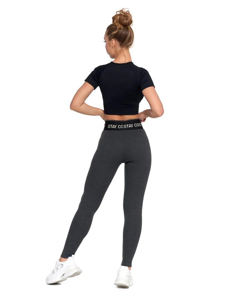 Legginsy damskie - Legginsy damskie ocieplane w prążek wysoki stan GRAFIT  - produkt moraj.pl 12