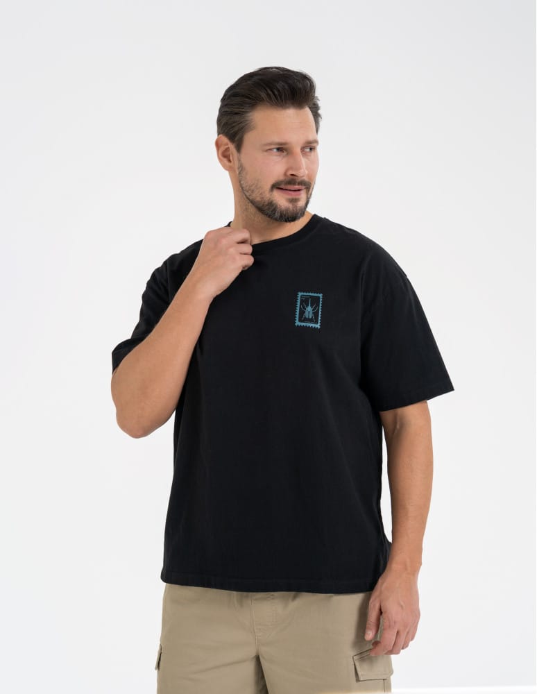 T-shirty basic - T-shirt męski luźny bawełniany z minimalistycznym nadrukiem CZARNY  - produkt moraj.pl 5