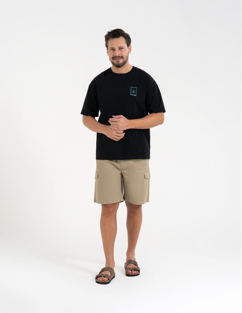 T-shirty basic - T-shirt męski luźny bawełniany z minimalistycznym nadrukiem CZARNY  - produkt moraj.pl 7