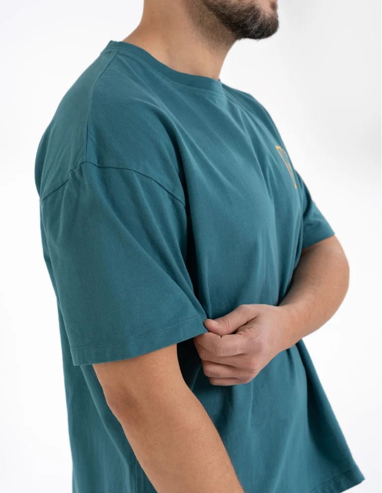 T-shirty basic - T-shirt męski luźny bawełniany z minimalistycznym nadrukiem NIEBIESKI - produkt moraj.pl 5