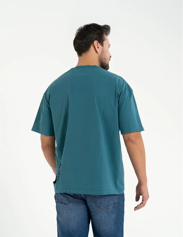 T-shirty basic - T-shirt męski luźny bawełniany z minimalistycznym nadrukiem NIEBIESKI - produkt moraj.pl 6