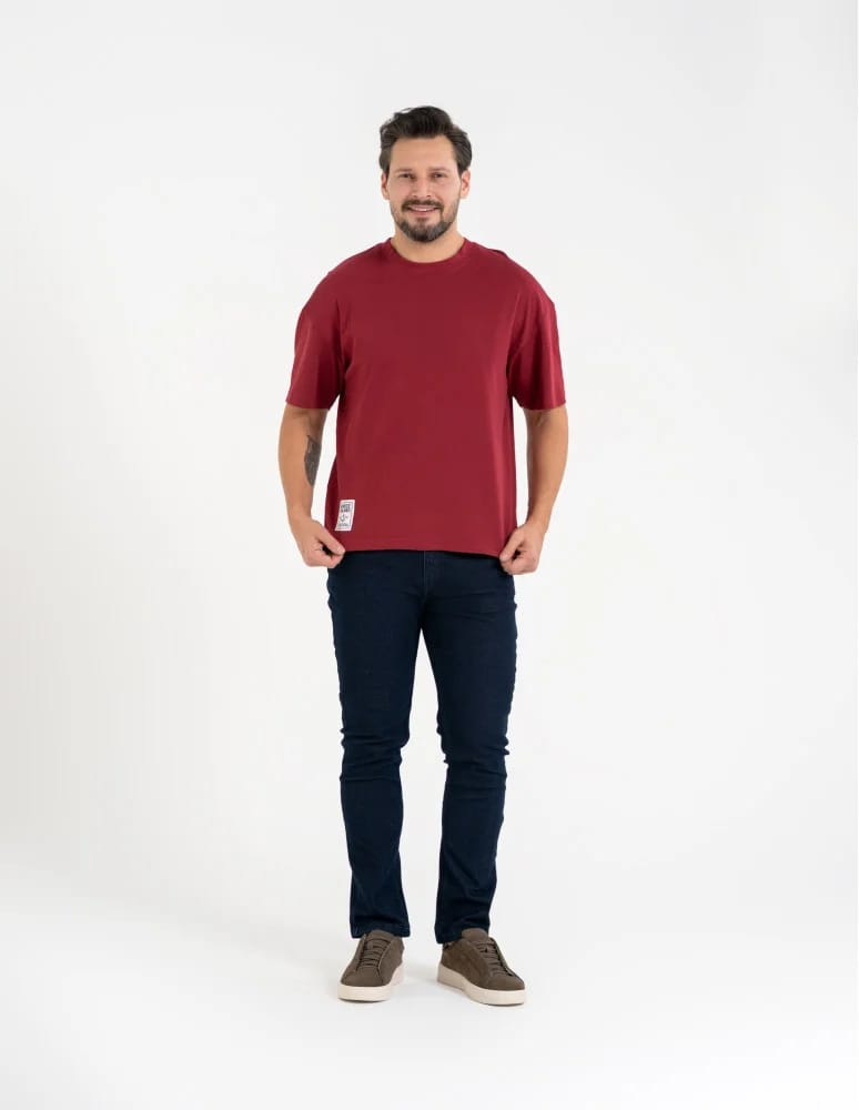 Koszulki i Tank Topy - T-shirt męski o luźnym kroju koszulka 100% bawełna BORDOWY  - produkt moraj.pl 3