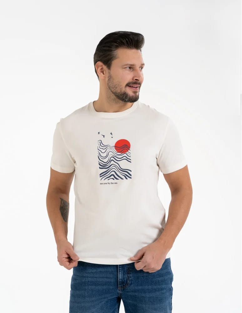 Koszulki z krótkim rękawem - T-shirt męski bawełniany z nadmorskim motywem BIAŁY  - produkt moraj.pl 3