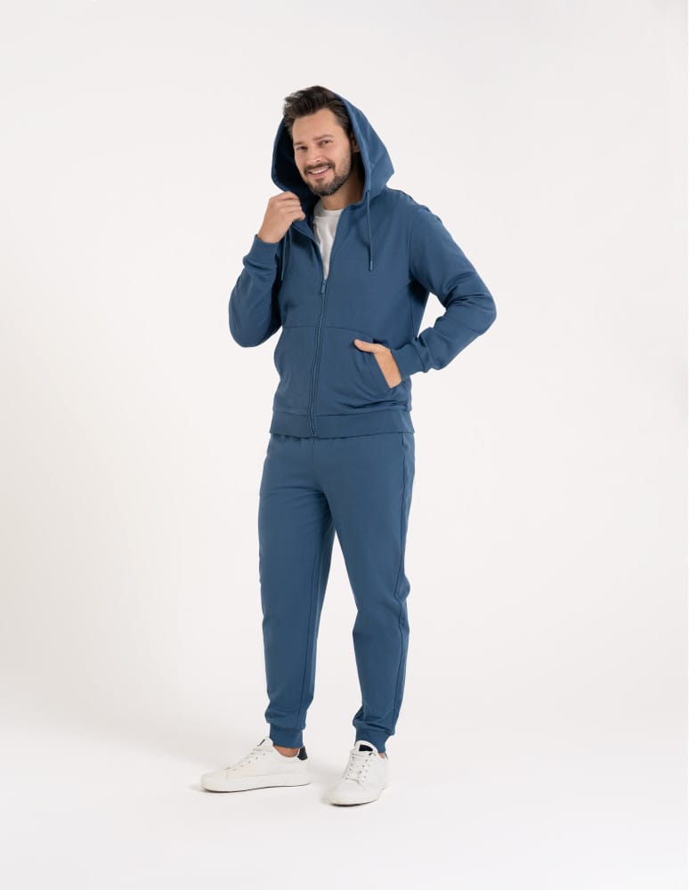 Bluzy dresowe - Bluza męska rozpinana gładka bawełniana z kieszeniami NIEBIESKI  - produkt moraj.pl 9