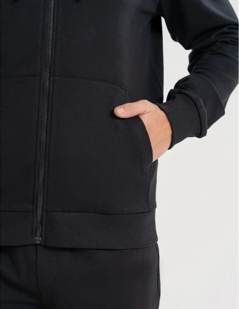 Bluzy dresowe - Bluza męska rozpinana gładka bawełniana z kieszeniami CZARNY - produkt moraj.pl 6
