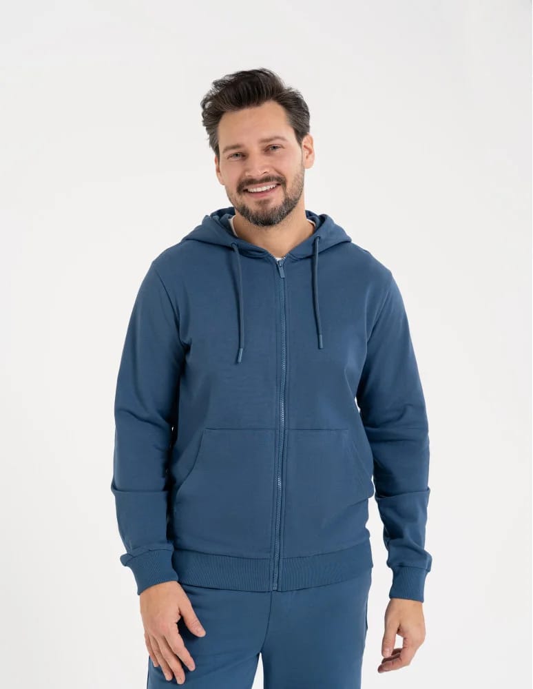 Bluzy dresowe - Bluza męska rozpinana gładka bawełniana z kieszeniami NIEBIESKI  - produkt moraj.pl 3