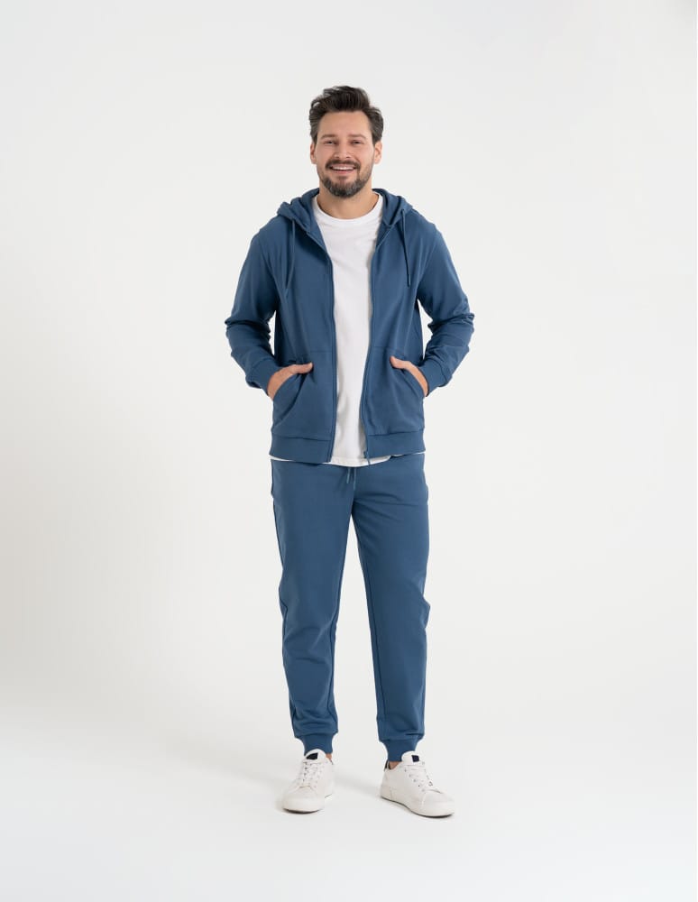 Bluzy dresowe - Bluza męska rozpinana gładka bawełniana z kieszeniami NIEBIESKI  - produkt moraj.pl 8