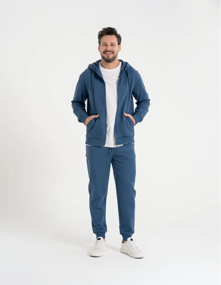 Bluzy dresowe - Bluza męska rozpinana gładka bawełniana z kieszeniami NIEBIESKI  - produkt moraj.pl 8
