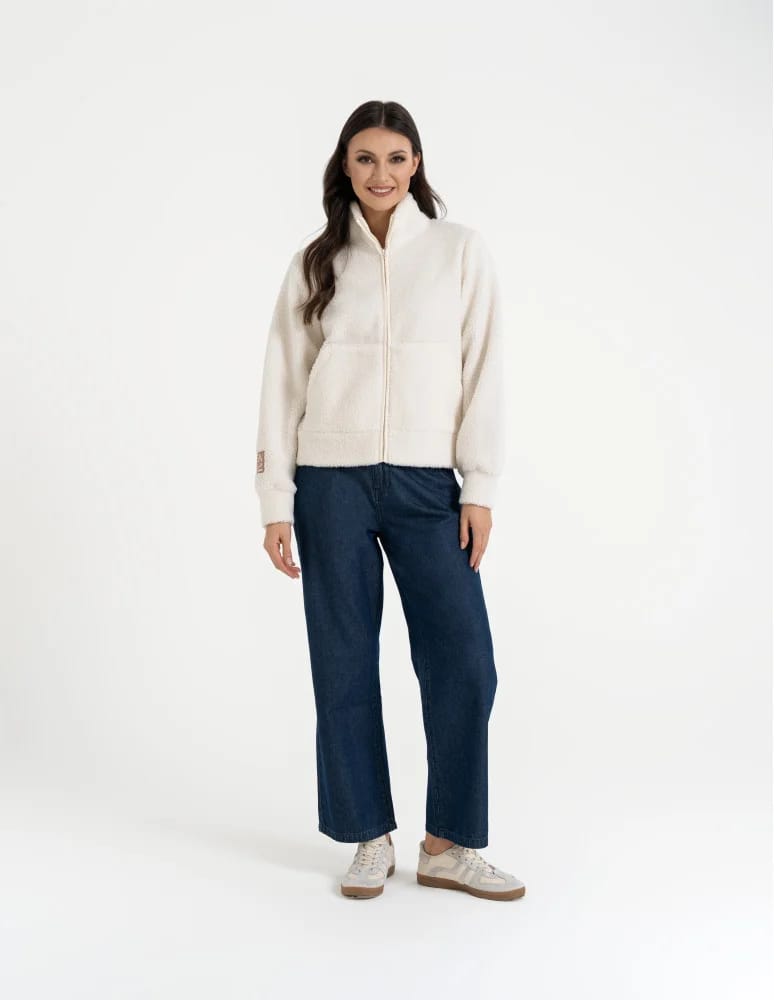 Kurtki przejściowe - Bluza damska sherpa ze stójką KREMOWY  - produkt moraj.pl 7