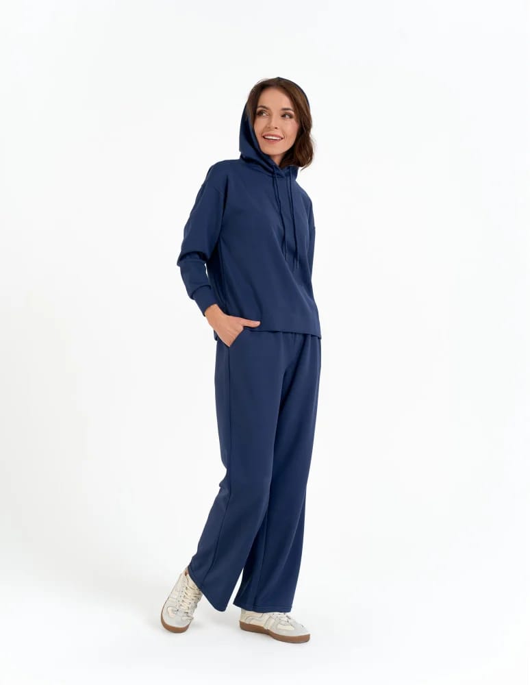 Bluzy damskie - Damska bluza wkładana przez głowę z kapturem NIEBIESKI  - produkt moraj.pl 6