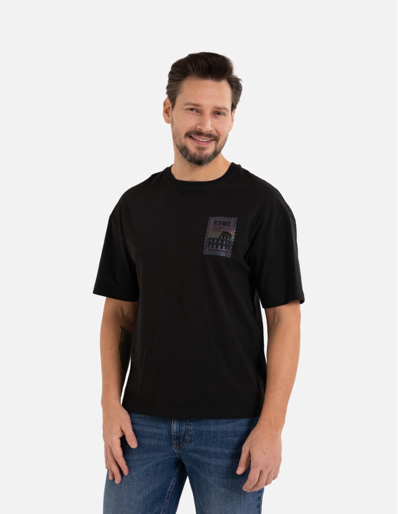 Koszulki z krótkim rękawem - T-shirt męski koszulka bawełniana oversize z nadrukiem holograficznym CZARNY - produkt moraj.pl 1