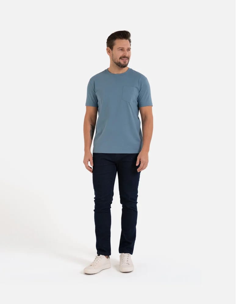 Koszulki z krótkim rękawem - Koszulka męska T-shirt bawełniany z kieszonką NIEBIESKI - produkt moraj.pl 5