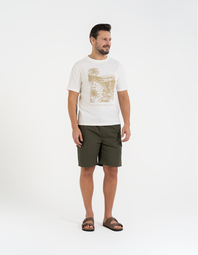 Koszulki i Tank Topy - T-shirt męski bawełniany z nadrukiem BEŻOWY  - produkt moraj.pl 4