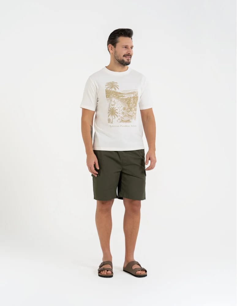 Koszulki i Tank Topy - T-shirt męski bawełniany z nadrukiem BEŻOWY - produkt moraj.pl 4