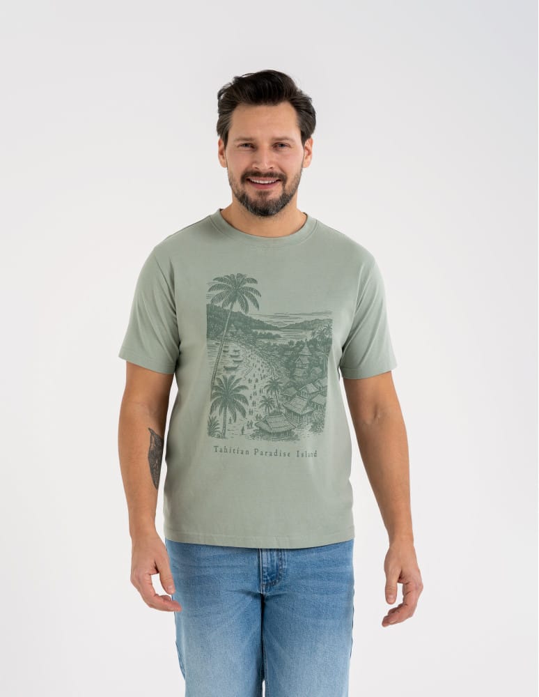Koszulki i Tank Topy - T-shirt męski bawełniany z nadrukiem ZIELONY - produkt moraj.pl 1