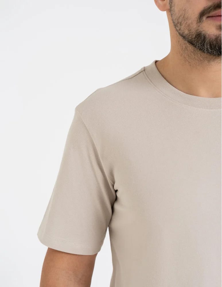 Koszulki z krótkim rękawem - Koszulka męska t-shirt z bawełny czesanej BEŻOWY  - produkt moraj.pl 2