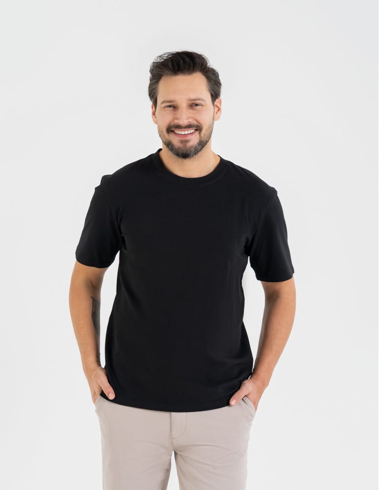 Koszulka męska t-shirt z bawełny czesanej CZARNY