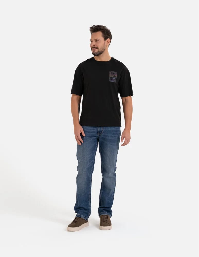 Koszulki z krótkim rękawem - T-shirt męski koszulka bawełniana oversize z nadrukiem holograficznym CZARNY  - produkt moraj.pl 6