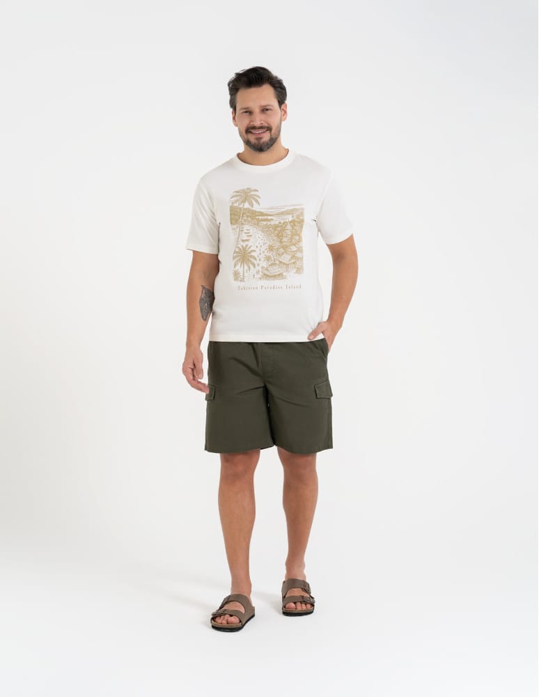 Koszulki i Tank Topy - T-shirt męski bawełniany z nadrukiem BEŻOWY  - produkt moraj.pl 6