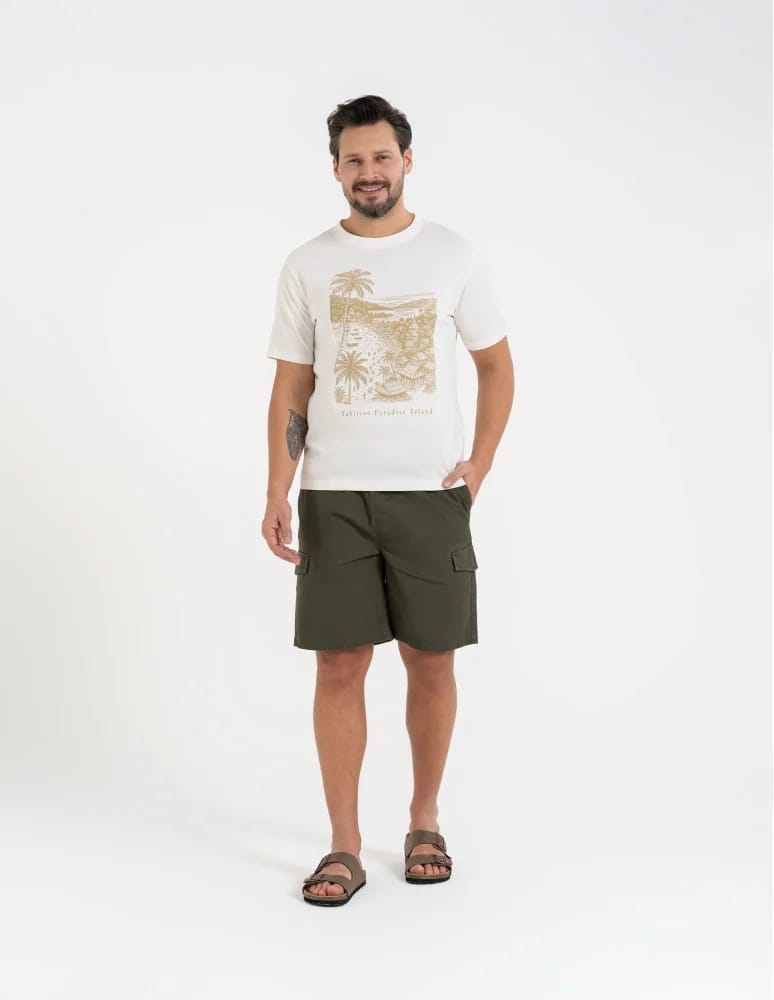 Koszulki i Tank Topy - T-shirt męski bawełniany z nadrukiem BEŻOWY - produkt moraj.pl 6