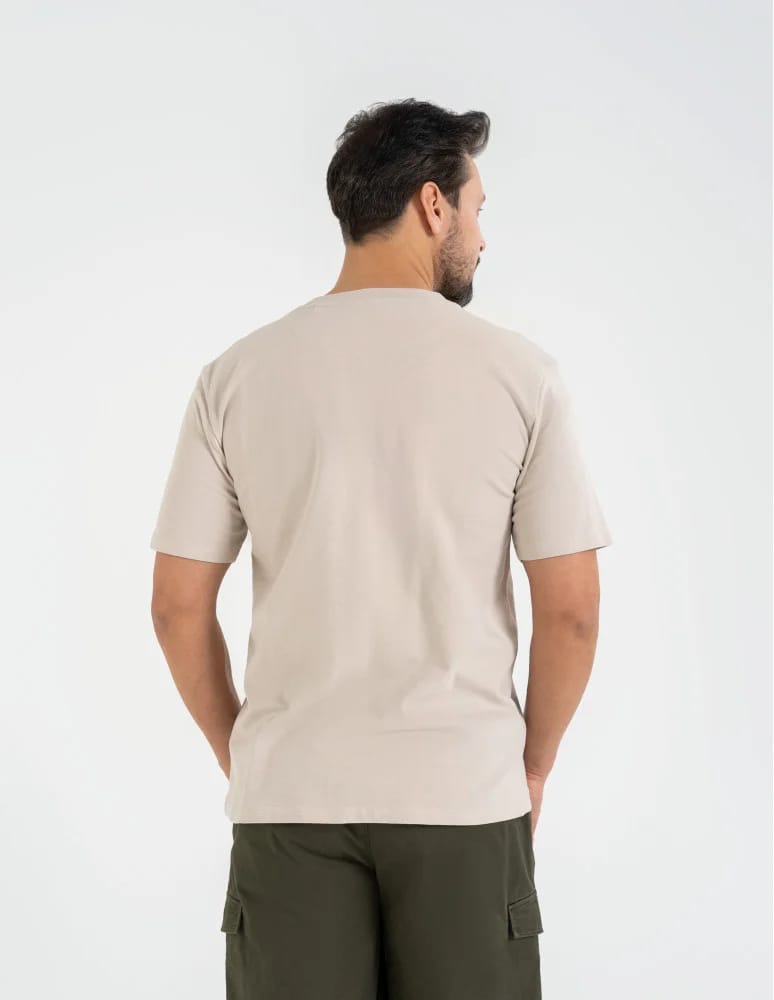 Koszulki z krótkim rękawem - Koszulka męska t-shirt z bawełny czesanej BEŻOWY  - produkt moraj.pl 3