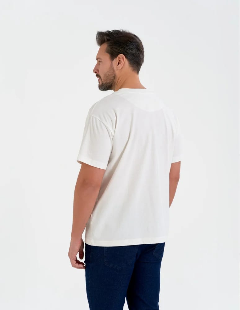 Koszulki z krótkim rękawem - T-shirt męski bawełniany oversize z nadrukiem architektonicznym BIAŁY - produkt moraj.pl 3