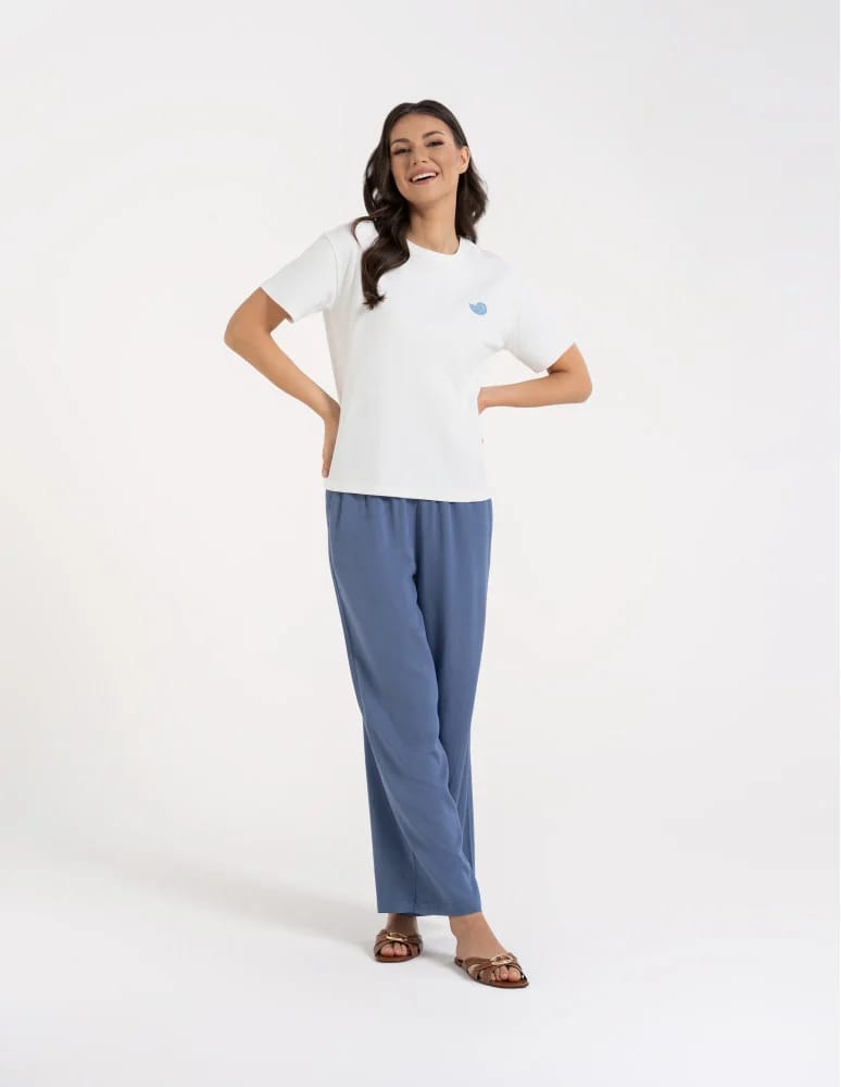 Koszulki i T-shirty - T-shirt damski luźny z haftowanym wzorem BIAŁY - produkt moraj.pl 2