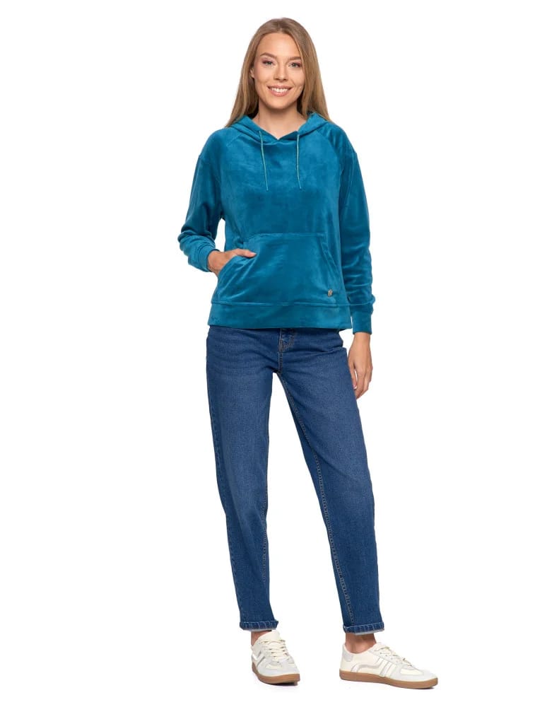 Bluzy damskie - Damska welurowa bluza z kapturem ZIELONY  - produkt moraj.pl 4
