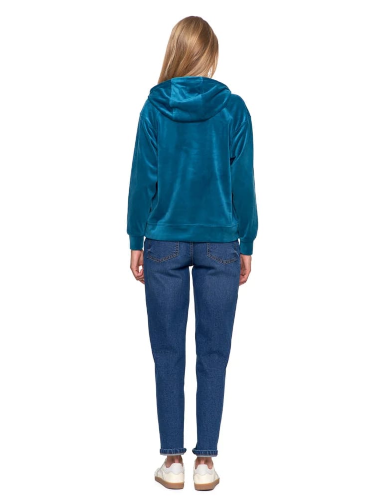 Bluzy damskie - Damska welurowa bluza z kapturem ZIELONY  - produkt moraj.pl 6