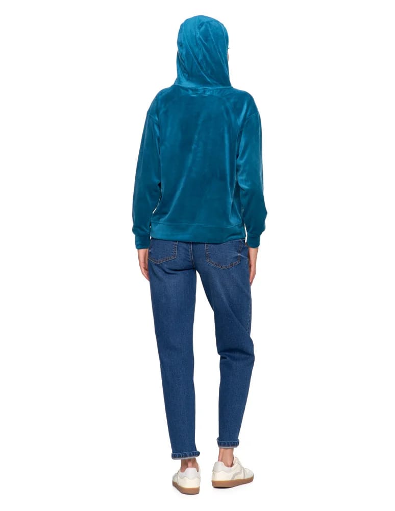 Bluzy damskie - Damska welurowa bluza z kapturem ZIELONY  - produkt moraj.pl 8