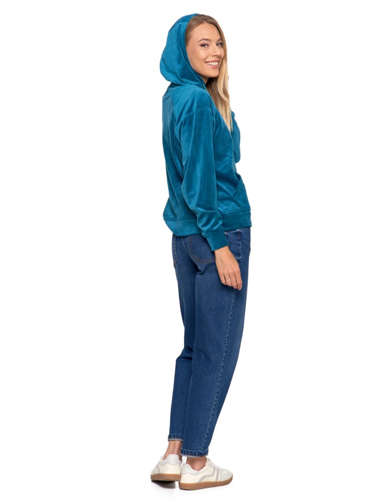 Bluzy damskie - Damska welurowa bluza z kapturem ZIELONY  - produkt moraj.pl 9