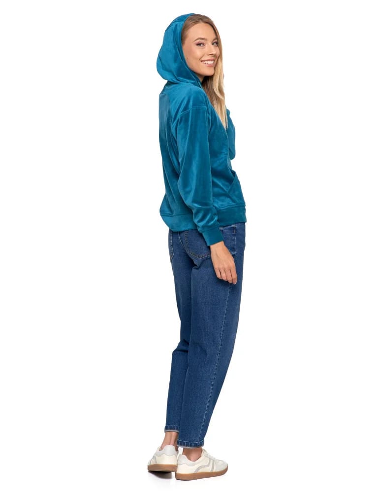 Bluzy damskie - Damska welurowa bluza z kapturem ZIELONY  - produkt moraj.pl 9