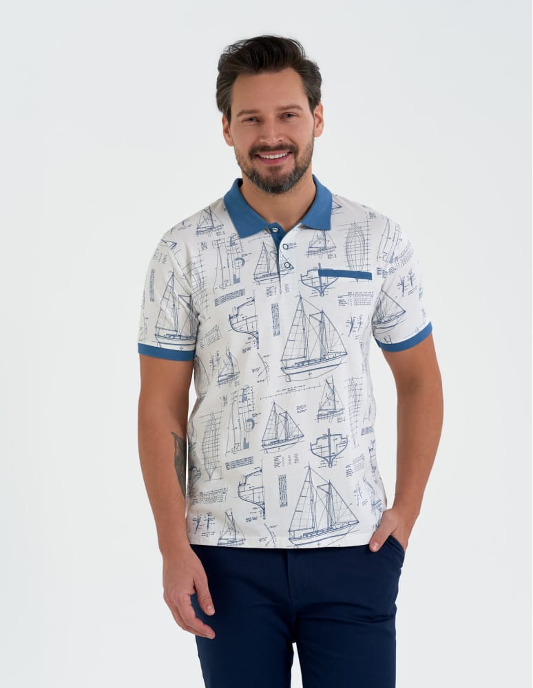 Koszulki polo - Koszulka polo męska z krótkim rękawem wzorzysta WZÓR 2 - produkt moraj.pl 1