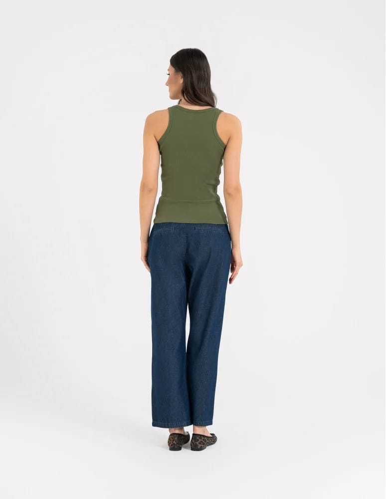 Topy na ramiączkach - Damska koszulka tank top w prążek bawełniana KHAKI  - produkt moraj.pl 6