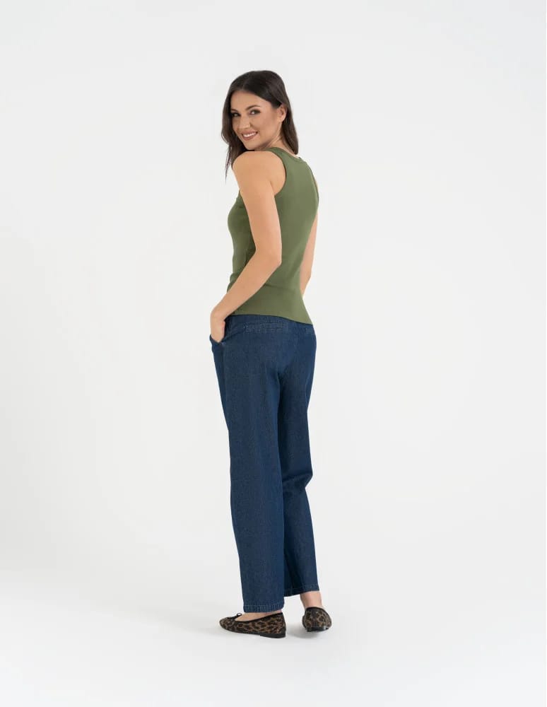 Topy na ramiączkach - Damska koszulka tank top w prążek bawełniana KHAKI  - produkt moraj.pl 7