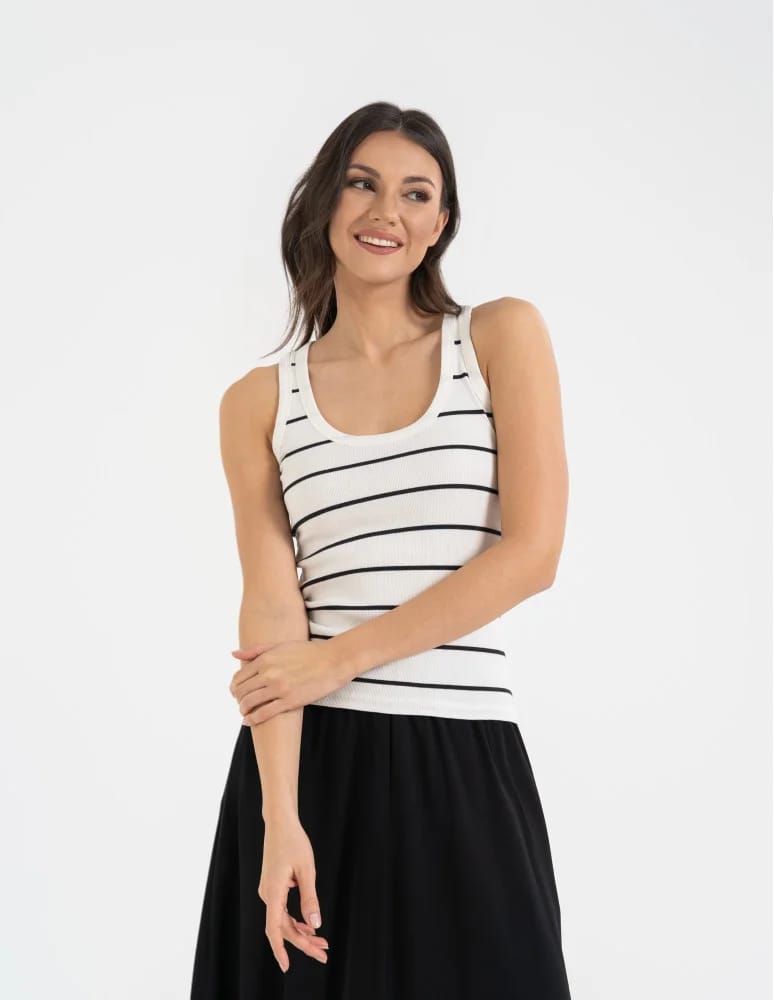 Topy na ramiączkach - Damska koszulka tank top w prążek bawełniana BIAŁY  - produkt moraj.pl 7