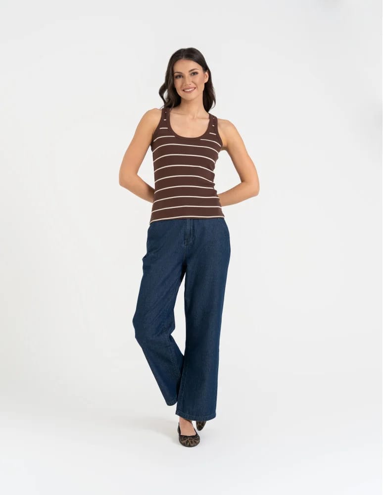 Topy na ramiączkach - Damska koszulka tank top w prążek bawełniana BRĄZOWY  - produkt moraj.pl 7
