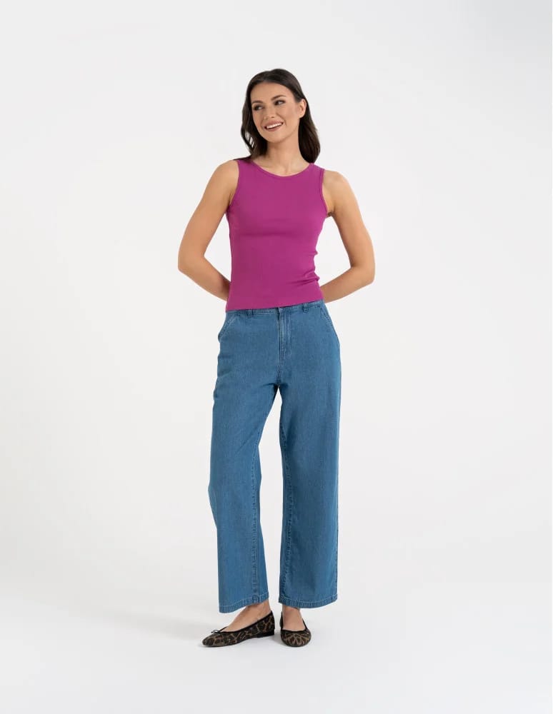 Topy na ramiączkach - Damska koszulka Tank Top w prążek FIOLETOWY - produkt moraj.pl 8