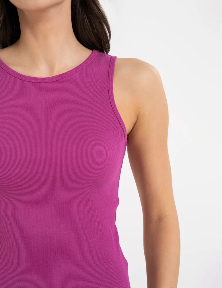 Topy na ramiączkach - Damska koszulka Tank Top w prążek FIOLETOWY - produkt moraj.pl 10