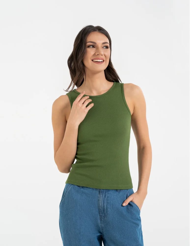 Topy na ramiączkach - Damska koszulka Tank Top w prążek ZIELONY  - produkt moraj.pl 4