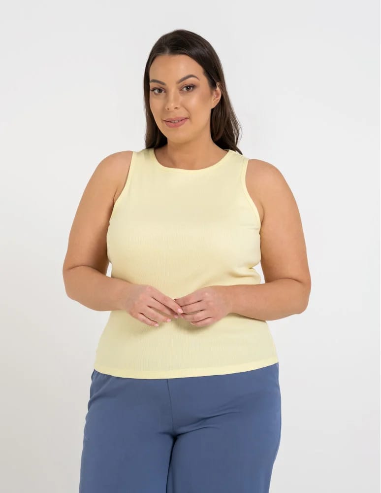 Topy na ramiączkach - Damska koszulka Tank Top w prążek ŻÓŁTY  - produkt moraj.pl 7
