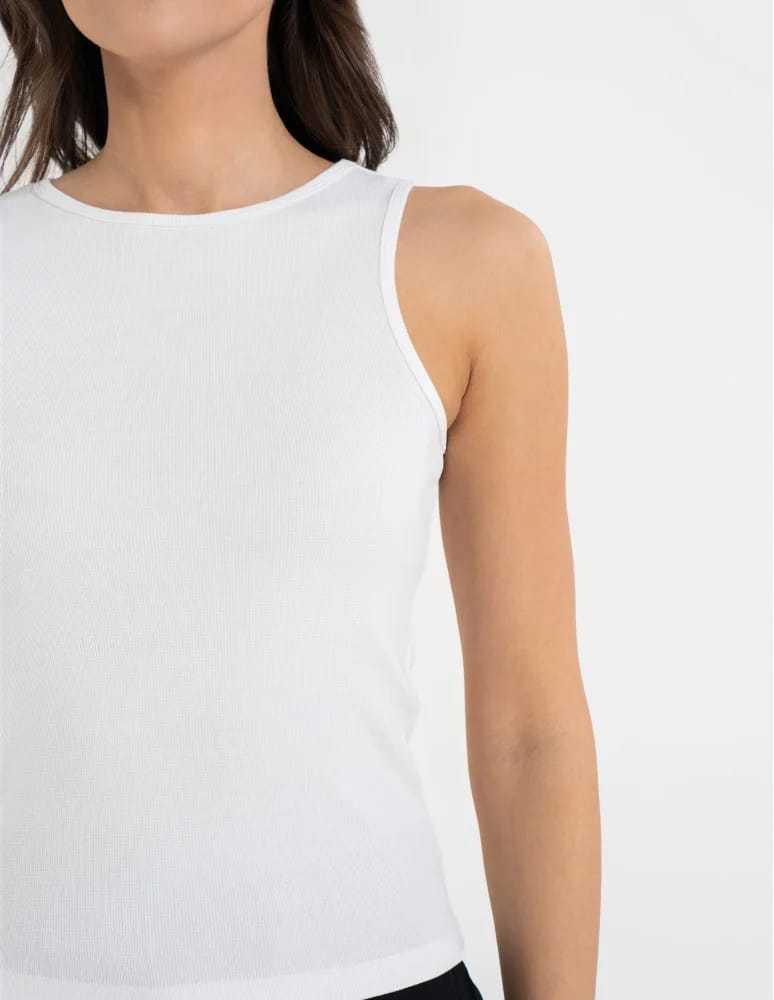 Topy na ramiączkach - Damska koszulka Tank Top w prążek BIAŁY  - produkt moraj.pl 5