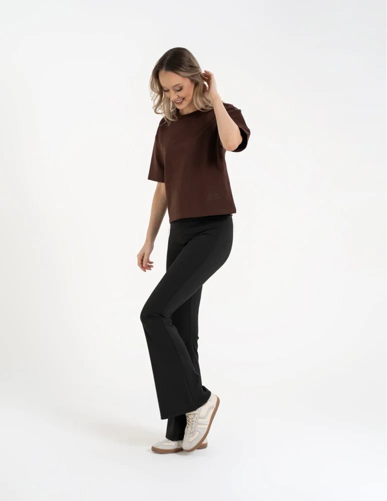 Legginsy z wysokim stanem - Legginsy dzwony damskie wysoki stan z rozszerzaną nogawką CZARNY  - produkt moraj.pl 5