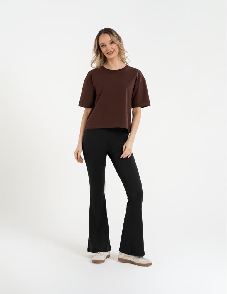 Legginsy z wysokim stanem - Legginsy dzwony damskie wysoki stan z rozszerzaną nogawką CZARNY - produkt moraj.pl 1